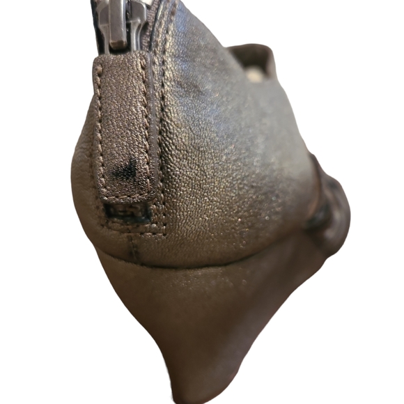 EILEEN FISHER Vero Cuoio Cage Strappy Pewter Zip Heel 3" Wedges Size 8.5 - Picture 11 of 14